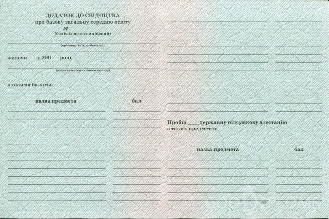 Украинский аттестат за 9 класс - Обратная Сторона приложения- Северодвинск